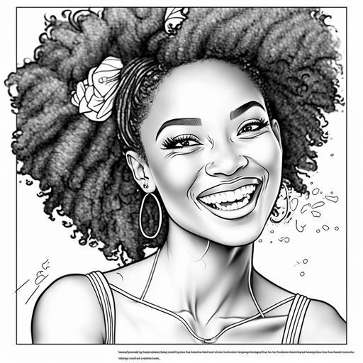 black women happy face for coloring book page , black and white
