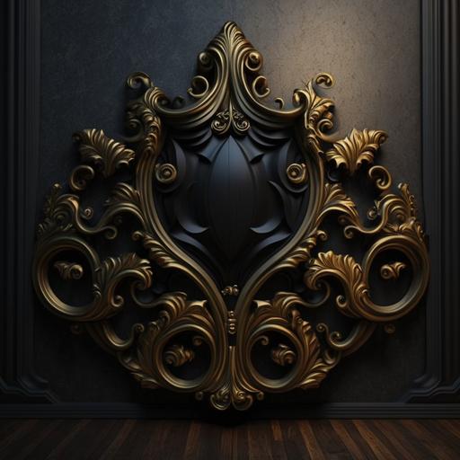 black wood wall textured panel with brass baroque style scrolls--s750-uplight--44