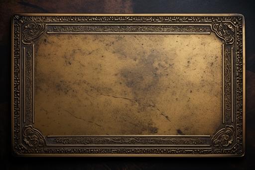 blank rustic gold rectangular metal plaque with intricate border for paintings --ar 3:2