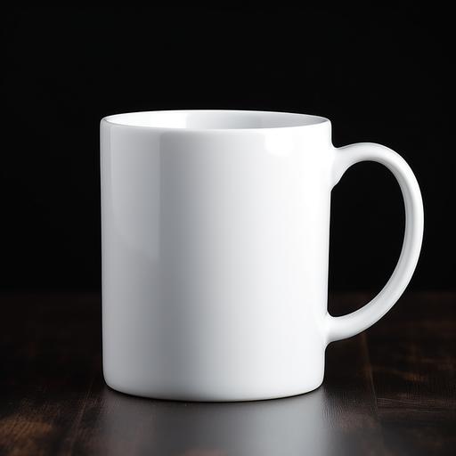 blank, white coffee mug, black background, flat lighting --no shadows