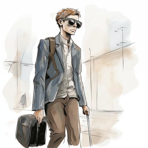 blind man, cartoon, traveling, sketch