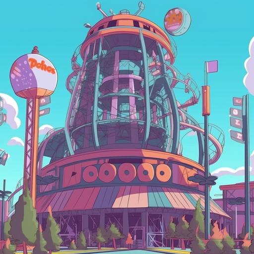 blob:https://discord.com/54c91760-4498-44ed-a37a-00d76adba544 Segpunk style amusement park, ferris wheel roller coaster, cartoon style, futuristic, big scene--V5 --s 750