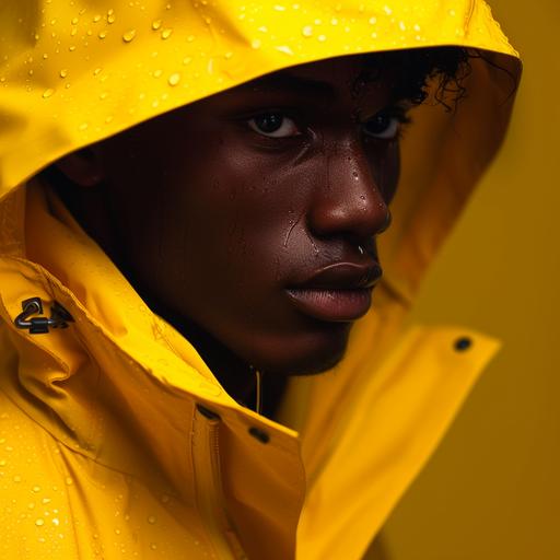 /blob: wearing a yellow rain coat in a photoset as a model handsome --v 6.0