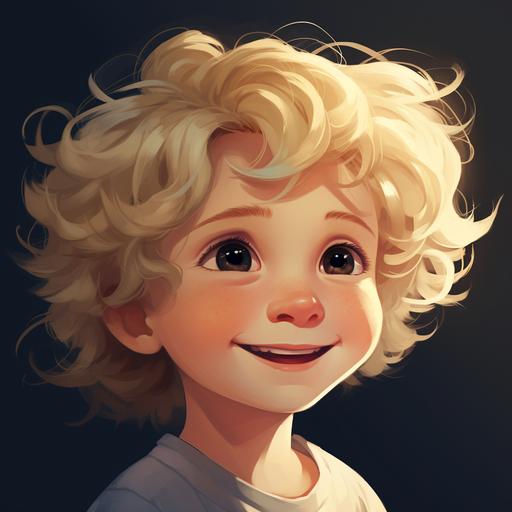 blond baby, blue eyes, cheeks, cute cartoon, curly hair smiling