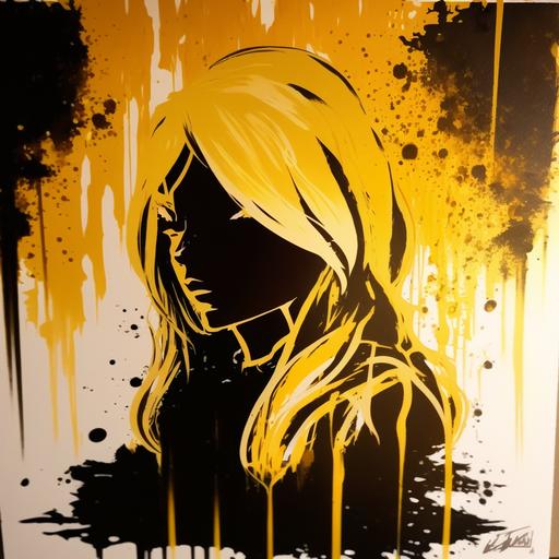 blond girl with gold background, comic style painting, abstract art, weird art, no lines, no details, no face