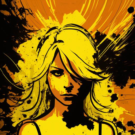 blond girl with gold background, comic style painting, abstract art, weird art, no lines, no details, no face