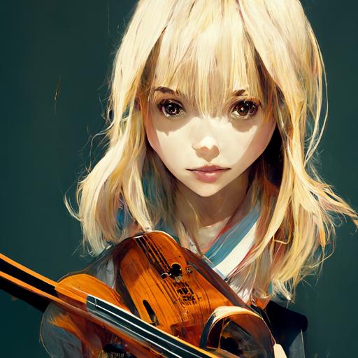 blonde girl playing the violin, anime, ultra details
