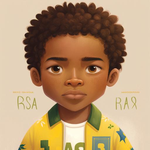 a mocha-colored boy with brown hair and brown eyes, multiple poses and expressions, children's book illustration style, detailed, soccer attire, yellow and green, soccer ball --no outline v 4
