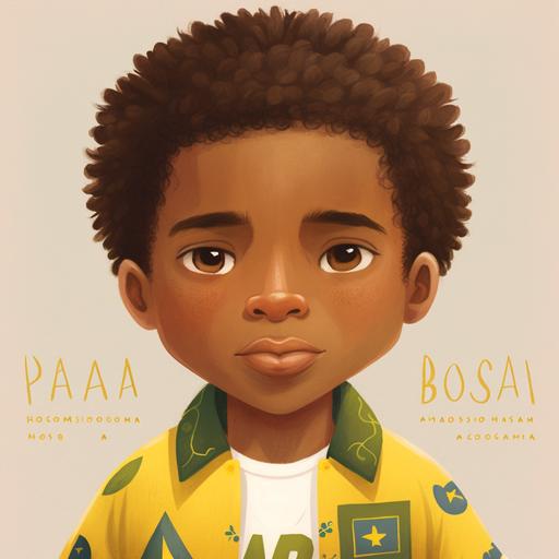 a mocha-colored boy with brown hair and brown eyes, multiple poses and expressions, children's book illustration style, detailed, soccer attire, yellow and green, soccer ball --no outline v 4