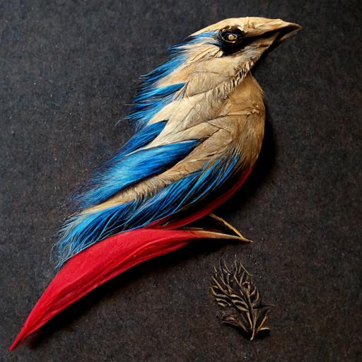 blue Jay, golden feathers, details, red storm, lawa and thunder