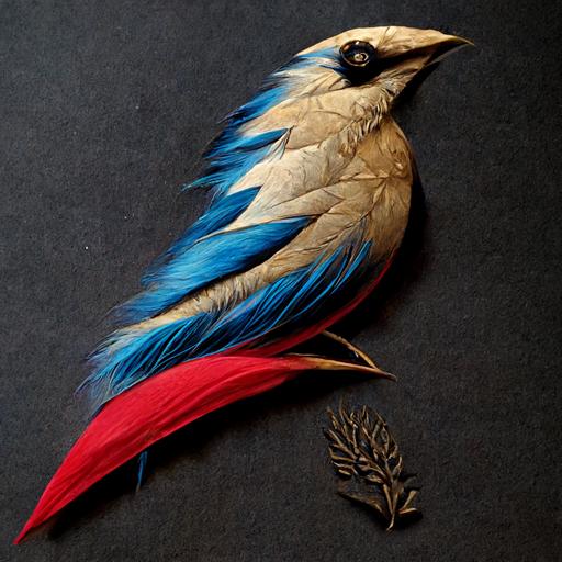 blue Jay, golden feathers, details, red storm, lawa and thunder