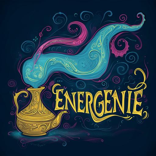 blue and pink smoke swirls out of a magic lamp to spell the word 