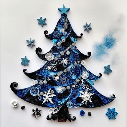 blue black and white ugly sweater of tree quilling --v 6.0
