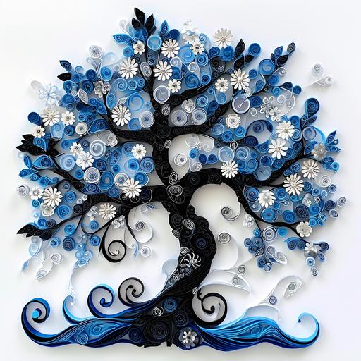 blue black and white ugly sweater of tree quilling --v 6.0