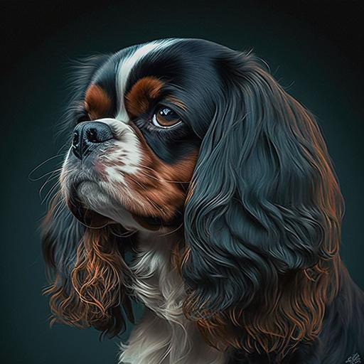 blue cavalier King Charles spaniel by. Red alligator