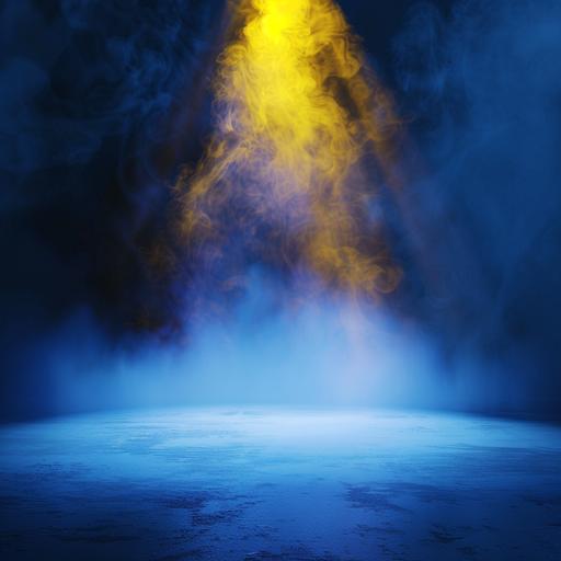 blue floor, white background, spotlight shining down as if it's a player introduction at a sporting event, yellow smoke, photorealistic --v 6.0