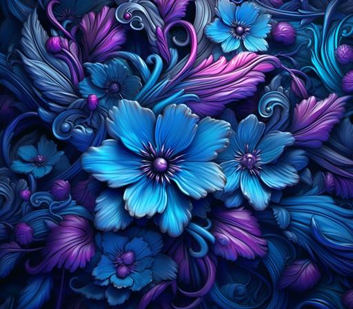 blue flowers wallpaper desktop wallpapers wallpaper wallpapers free, in the style of psychadelic surrealism, dark gold and magenta, fairy tale illustrations, jewelry by painters and sculptors, tangled forms, photorealistic compositions, tightly cropped compositions --ar 2000:1763 --v 5.1