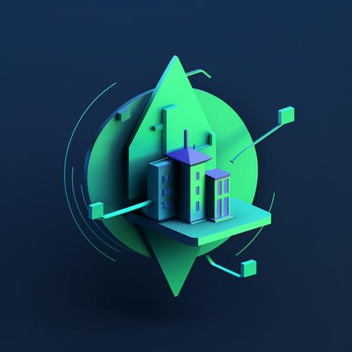blue green , rotating residential proxies, pin, arrow rotate, minimalist illustration, hd