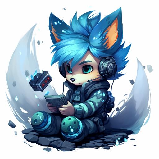 blue hair fox gamer cartoon character