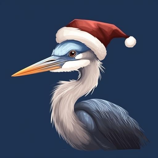 blue heron wearting a christmas hat, cute, cartoon --v 5.0