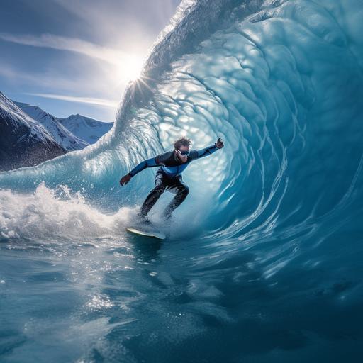 blue ice slushy surfing in Alaska