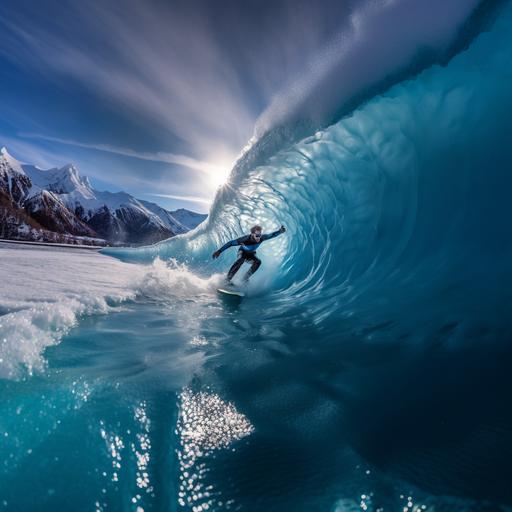 blue ice slushy surfing in Alaska