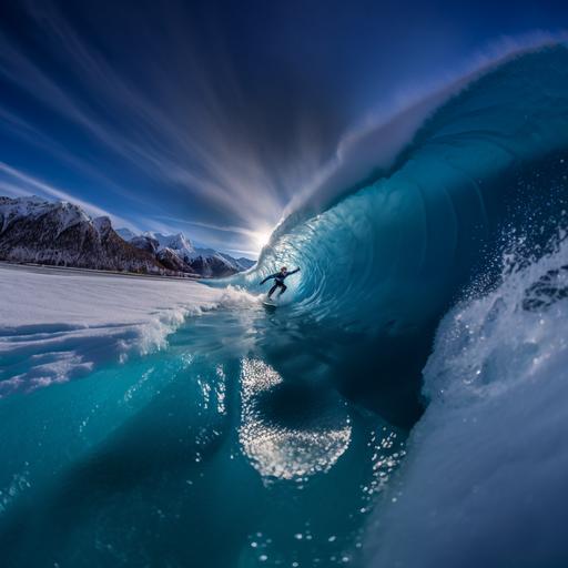 blue ice slushy surfing in Alaska