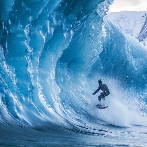 blue ice slushy surfing in Alaska