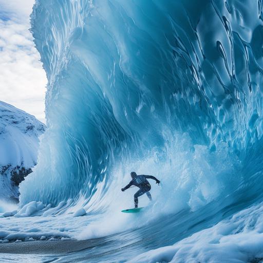 blue ice slushy surfing in Alaska