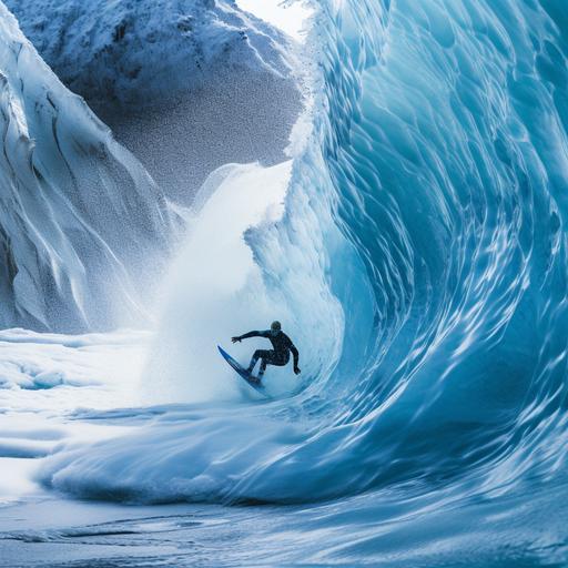 blue ice slushy surfing in Alaska