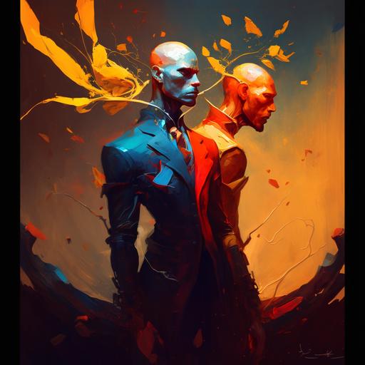 blue man, red man, yellow man, vibrant color scheme, highly detailed, in the style of romanticism, cinematic, artstation, colorful kaleidoscope,John Singer Sargent, Jeremy Mann, Adolph Menzel, --uplight --s 750