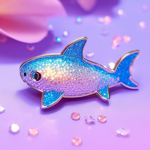 blue shark kawaii enamel pin, iridescent highlights sparklecore, --s 250