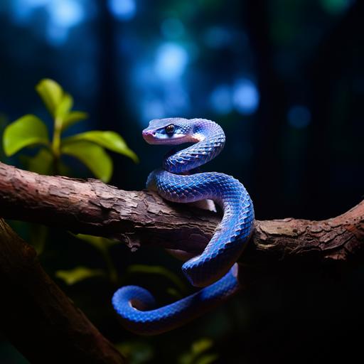 blue viper snake on branch, blue trimeresus viper