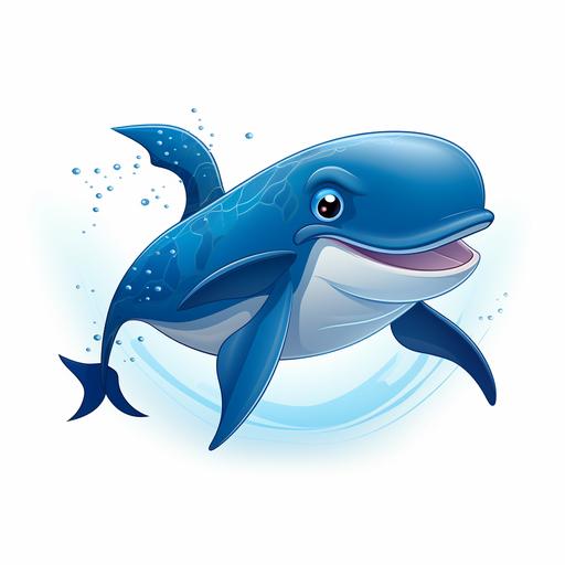 blue whale, disney cartoon, high quality, white background