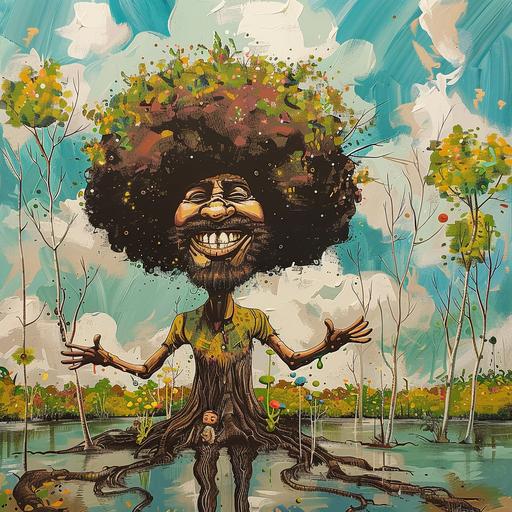 bob ross in a happy mangrove, 1970s cartoon style, afterschool special --c 7