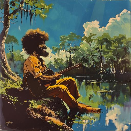 bob ross in a happy mangrove, 1970s cartoon style, afterschool special