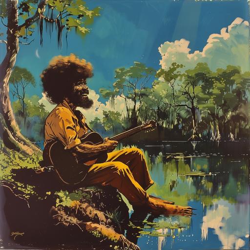 bob ross in a happy mangrove, 1970s cartoon style, afterschool special --v 6.0