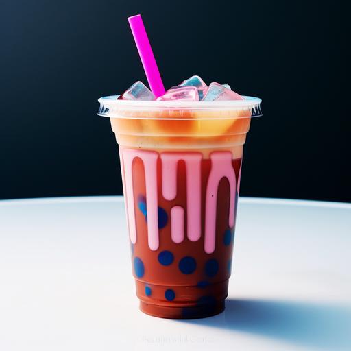 boba drink single straw, bold lines, solid white background, style in dark azure and light magenta --no letters, words, logo, icon