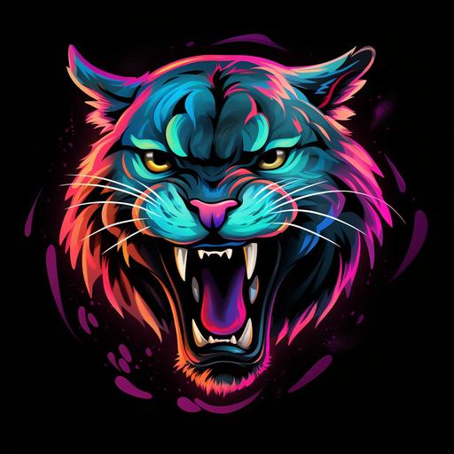 bobcat head growling nhl ice hockey logo on black background neon colours