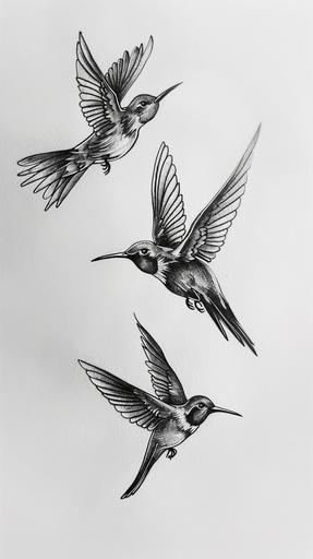 boceto de tres pajaros para tatuar --ar 9:16 --s 50