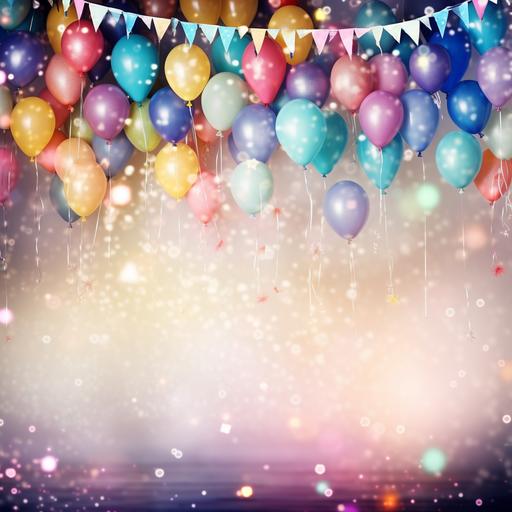 boho birthday banner background with rainbow, balloons, string lights 5k image