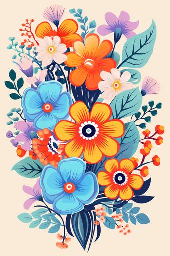 boho hippie flowers vibrant color vector graphic style for junk journal page light background --ar 2:3