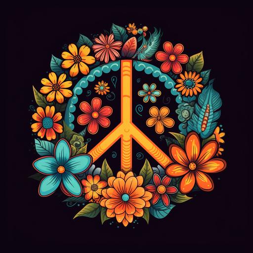 boho hippie graphic with peace signs and flowers