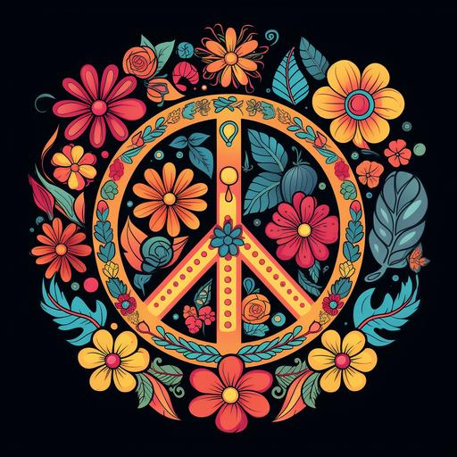 boho hippie graphic with peace signs and flowers
