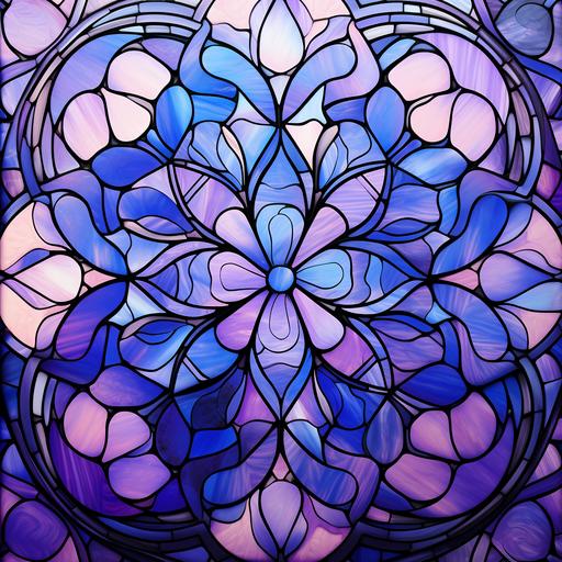 bold, photo-realistic stained-glass in shades of violet, lilac, royal blue and cream, with no pink, hdr