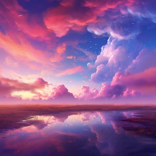 bombastic sky with pink and purple clouds. A unicorn sky without unicorns.