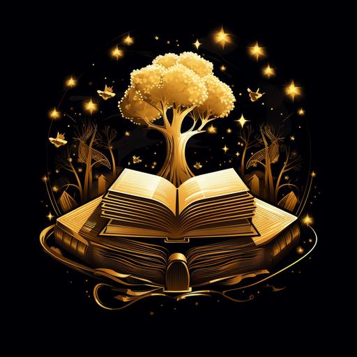 book club logo, book, a lot of money, wisdom, kindness, gold, super car