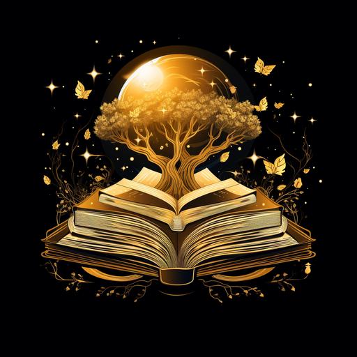 book club logo, book, a lot of money, wisdom, kindness, gold, super car