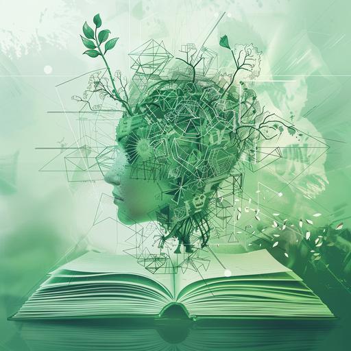 book cover for a workbook regarding personality, potencial and future,sketch style, light green, elements and icons flowing, greenish overlay, leave room for title, future, positive, encouraging --ar 1:1