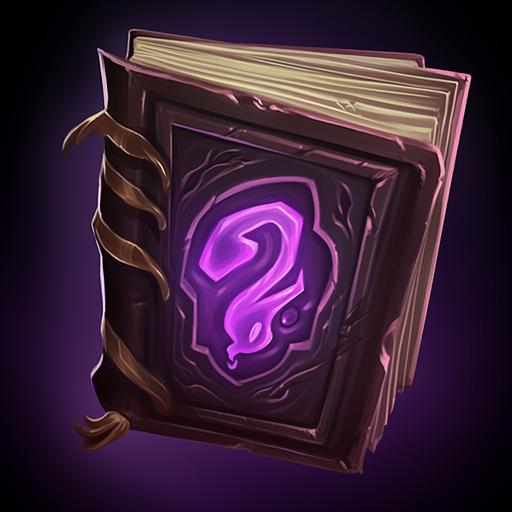 book of suffer, black book with purple glow, snake icon, high class book, hearthstone art style, simple